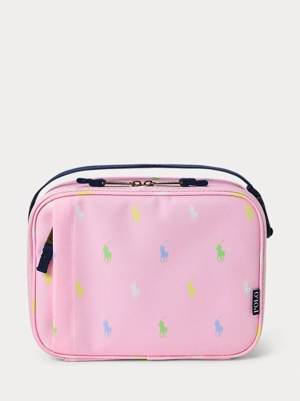 Ralph Lauren Kids Pink Lunch Tote with Multicolor Polo Pony Print